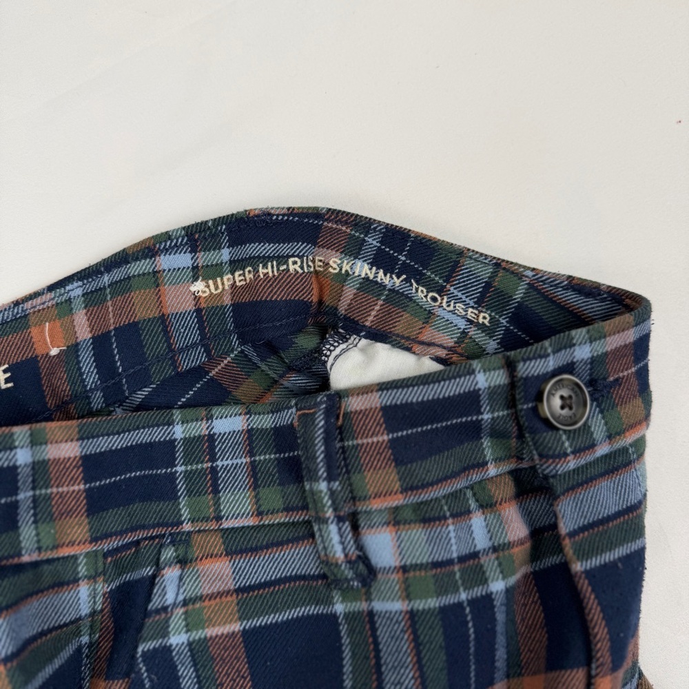 American Eagle Plaid Super Hi-Rise Skinny Trouser Sz 2 Blue Green Orange Stretch - Picture 5 of 15